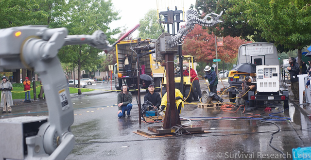 Motoman and Spine Robot in the rain